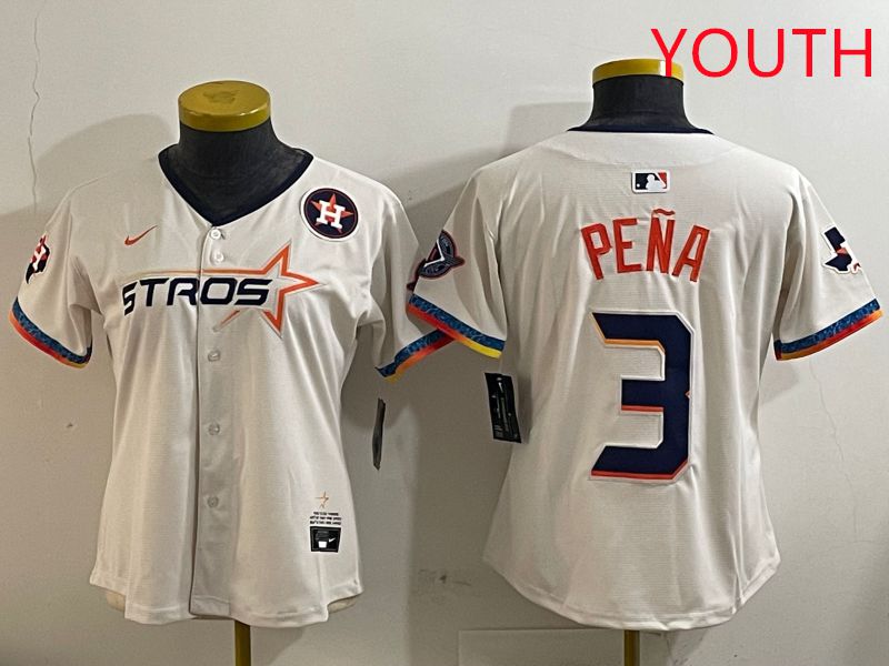 Youth Houston Astros #3 Pena Cream Fourth generation Joint Name Nike 2025 MLB Jersey style 6